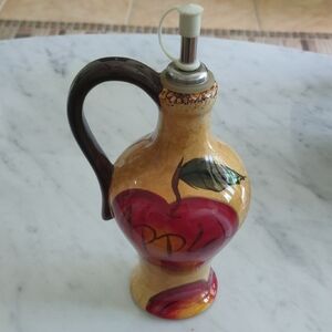 Hand Painted Olive Oil Cruet Dispenser With Apple Motif